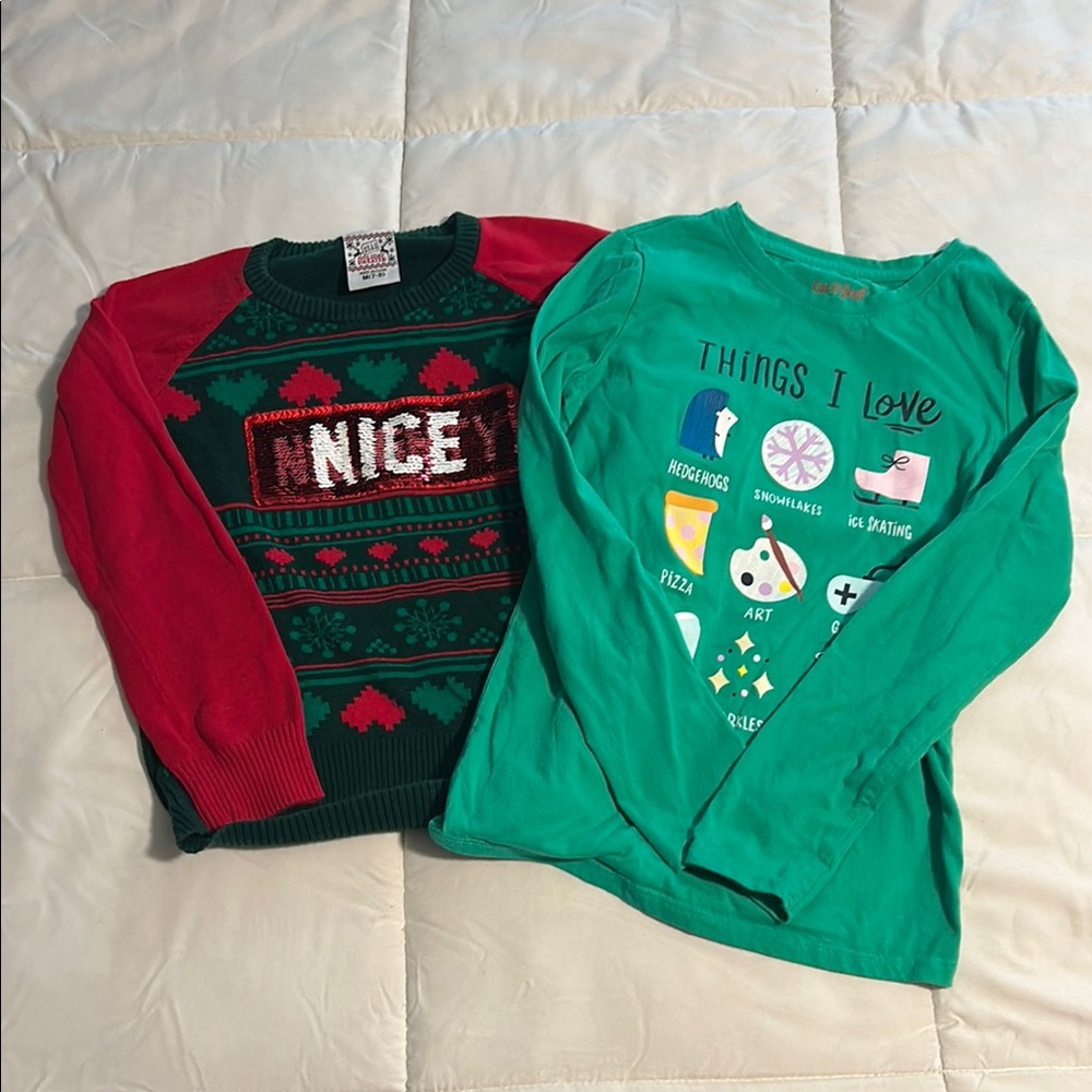 Kids Festive Sweater and Graphic Tee Set Size M(7-8)